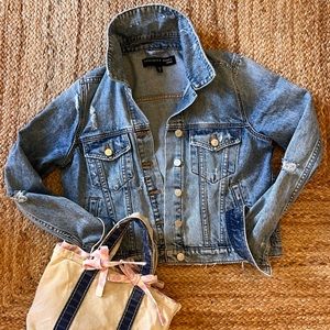 Veronica Beard Cara Jean blue Denim Jacket Distressed Cropped worn once size M/8